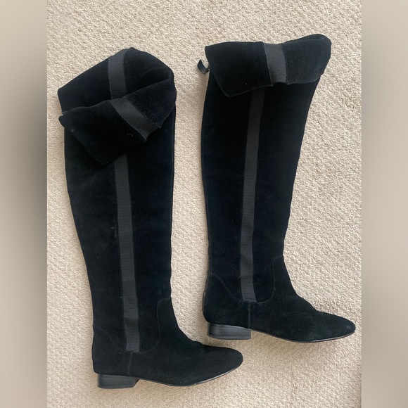 Libby Edelman Over The Knee Suede Boot Size 7 Black City Chic Classic Minimalist - Picture 3 of 14